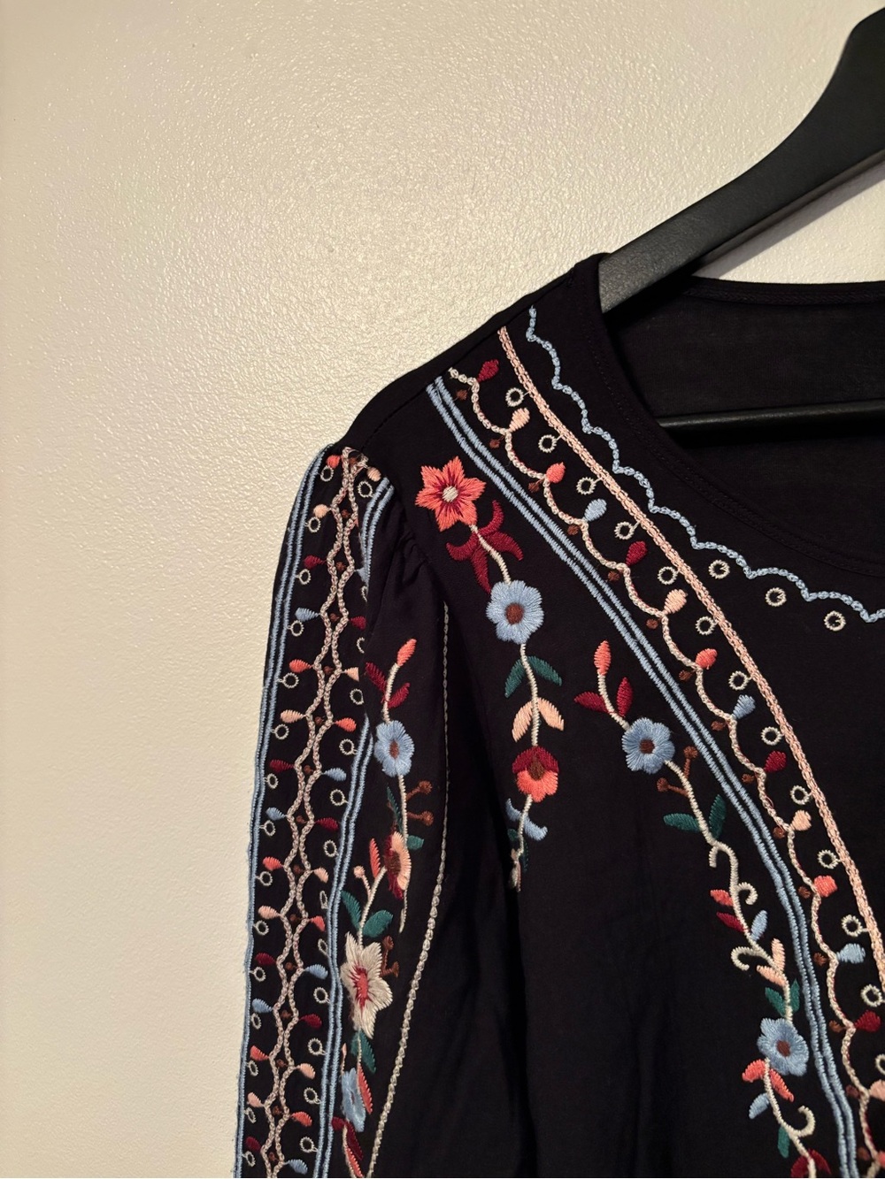 Anthropologie One September Embroidered Long Sleeve Blouse | Size M - Picture 6 of 11